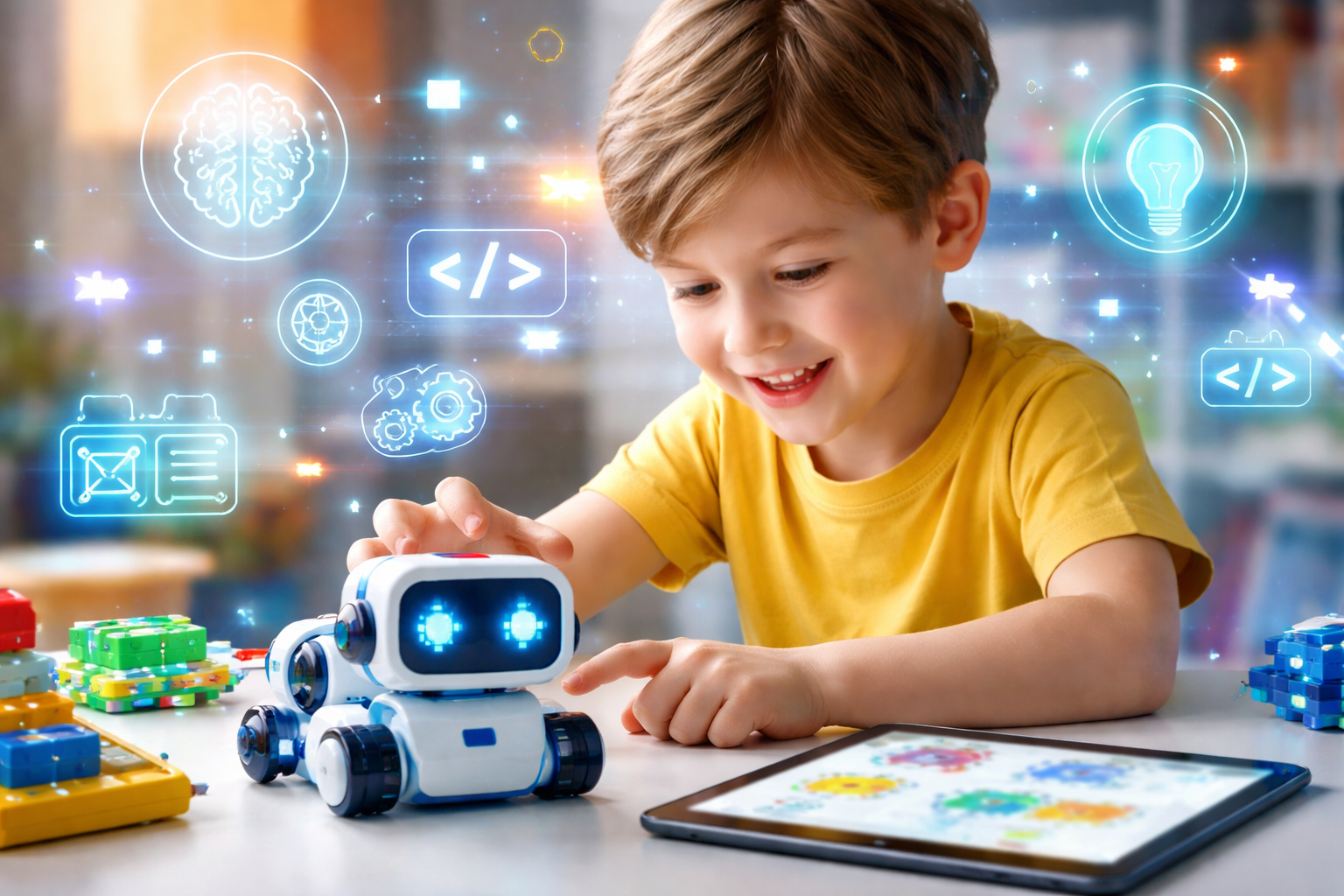 کودک در حال بازی با اسباب‌بازی دیجیتال آموزشی